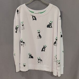 White Sweatshirt with Frenchie Print L